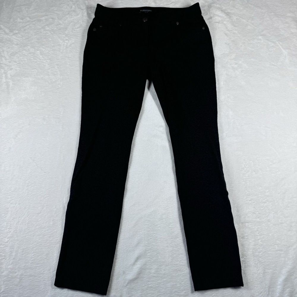 Eileen Fisher‎ Black & Gray Damask Ponte Knit Slim Skinny Pants 2